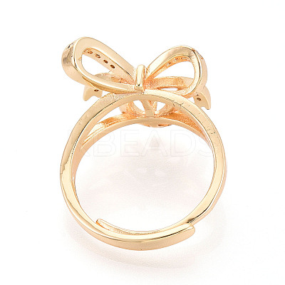 Bowknot Brass Micro Pave Clear Cubic Zirconia Adjustable Ring Settings KK-T076-27G-1