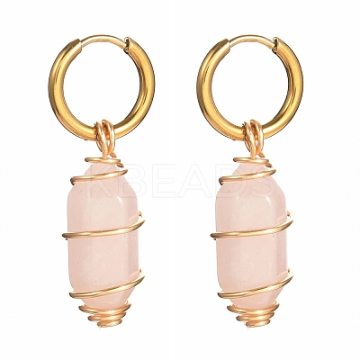 Copper Wire Wrapped Natural Rose Quartz Dangle Earrings for Women EJEW-JE04628-01-1