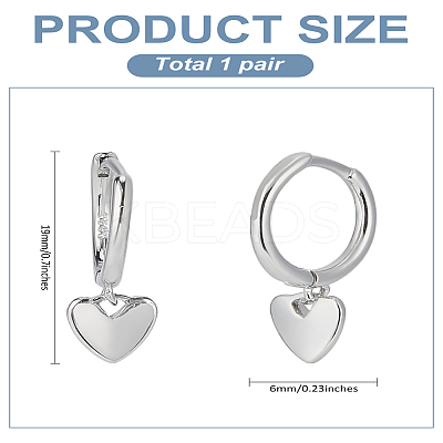 1Pair Sterling Silver Heart Hoop Earrings EJEW-LP0001-27-1