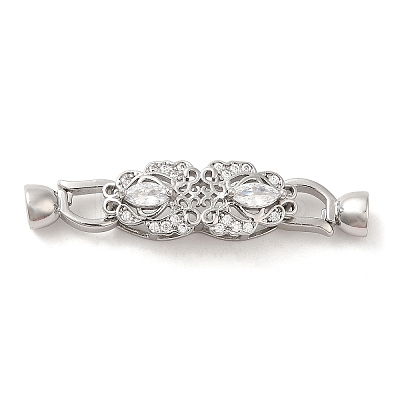 Rack Plating Brass Pave Clear Cubic Zirconia Fold Over Clasps KK-H447-14P-1