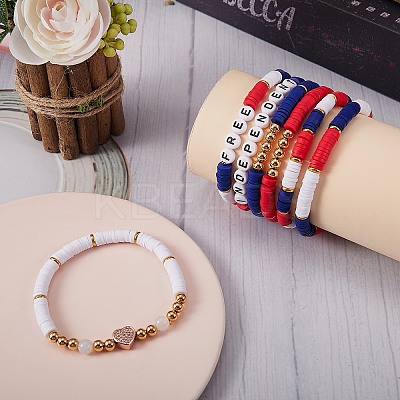 7Pcs 7 Style Word Independent Free Polymer Clay Heishi Surfer Stretch Bracelets Set BJEW-SW00039-1