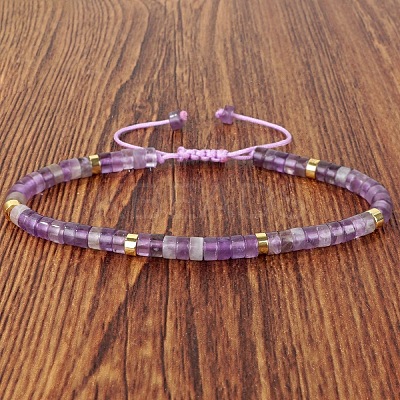 Natural Amethyst Heishi Beads Adjustable Braided Bracelets for Men Women BX7041-28-1