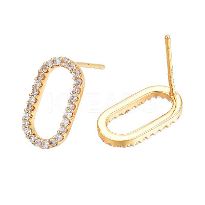 Clear Cubic Zirconia Oval Stud Earrings EJEW-N012-43-1