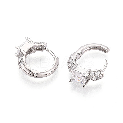Brass Micro Pave Clear Cubic Zirconia Square Hoop Earrings EJEW-T048-44P-1