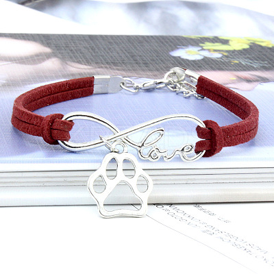 Infinity & Paw Print & Word Love Alloy with Suede Cord Charm Bracelets FS-WG0006A-16-1
