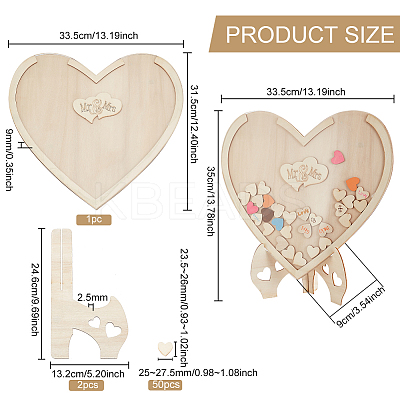 Heart Shape Wooden Guest Book Ornaments DJEW-WH0034-80-1