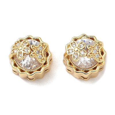Brass Micro Pave Clear Cubic Zirconia Beads KK-H526-07G-1