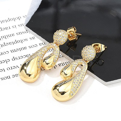 Rack Plating Brass Micro Pave Clear Cubic Zirconia Stud Earrings for Women EJEW-C125-21D-G-1