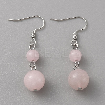 Natural Rose Quartz Round Beaded Dangle Earrings EJEW-WH0001-11K-1