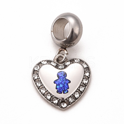 304 Stainless Steel Crystal Rhinestone European Dangle Charms STAS-F278-04P-1