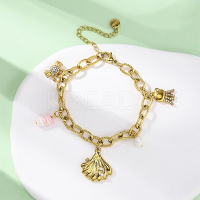 304 Stainless Steel Cable Chain Charm Bracelets BJEW-L708-05G-1