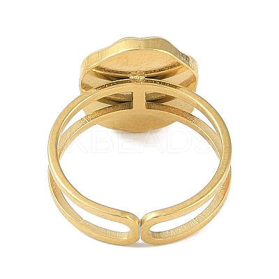 Ion Plating(IP) 304 Stainless Steel Enamel Flat Round with Flower Cuff Finger Rings RJEW-L107-067G-02-1