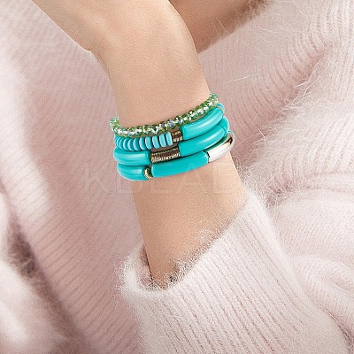 4Pcs 4 Style Acrylic Chunky Curved Tube Stretch Bracelet Sets BJEW-SW00074-07-1