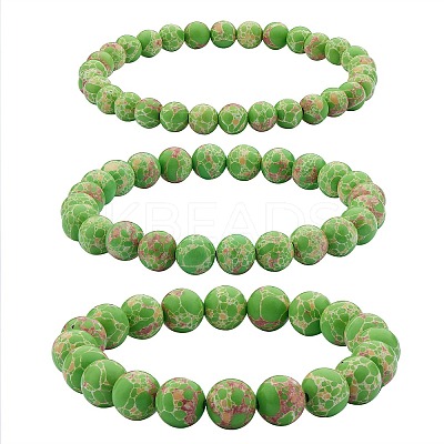 3Pcs 3 Size Synthetic Imperial Jasper Round Beaded Stretch Bracelets Set BJEW-SW00064-28-1