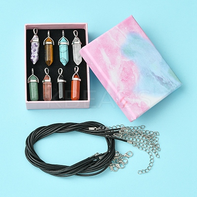 DIY Natural & Synthetic Gemstone & Waxed Cord Necklace Making Kits DIY-FS0008-04B-1