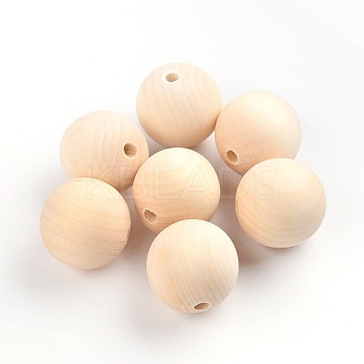 Round Unfinished Wood Beads WOOD-Q008-35mm-LF-1