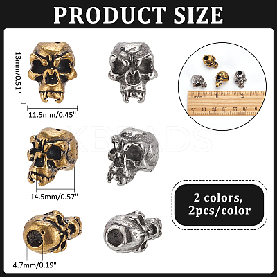 4Pcs 2 Colors Outdoor EDC Tool Brass Parachute Rope European Beads KK-NB0003-63-1