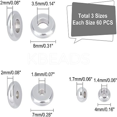 180Pcs 3 Style 304 Stainless Steel Spacer Beads STAS-DC0002-18-1