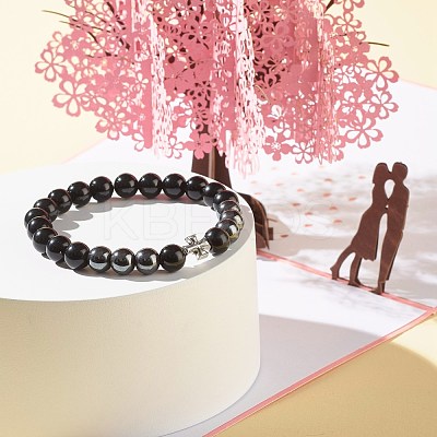 Natural Obsidian & Non-Magnetic Synthetic Hematite Round Beads Energy Stretch Bracelet for Men Women BJEW-JB06968-04-1