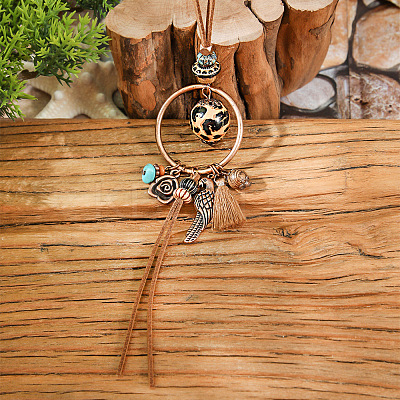 Alloy & Wood & Synthetic Turquoise Ring Flower Bird Pendant Necklaces for Women FS-WGA22DA-09-1