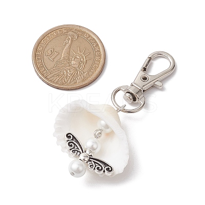 Angel Alloy & Natural Shell Pendant Decorations HJEW-JM02016-04-1