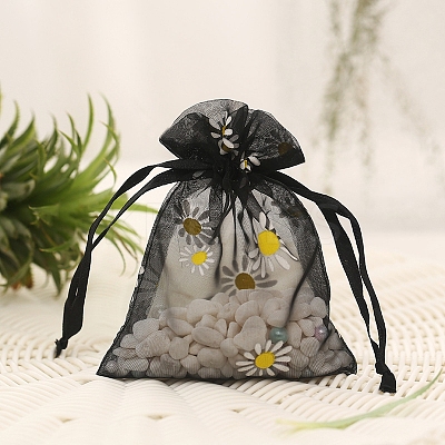 Organza Flower Printed Jewellery Storage Pouches PW-WG43216-13-1