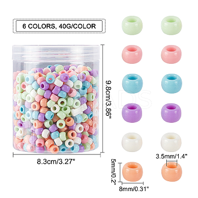 240g 6 Colors Acrylic Large Hole Beads Candy Color Flat Round/Disc SACR-CA0001-09-1