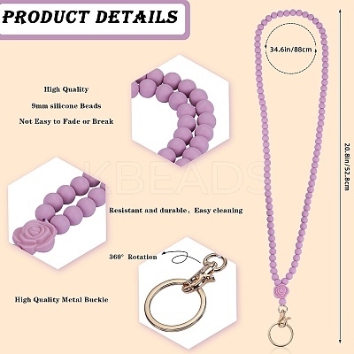 Rose Silicone ID Card Neck Strap Card Holder NJEW-SW00028-10-1
