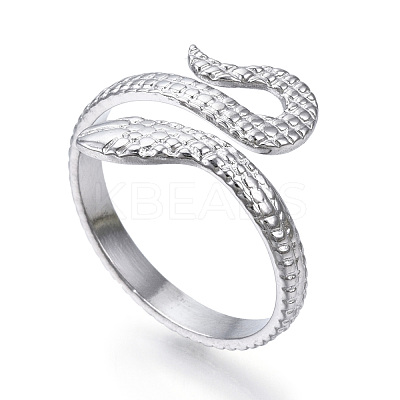 Non-Tarnish 304 Stainless Steel Snake Open Cuff Ring RJEW-N040-21-1