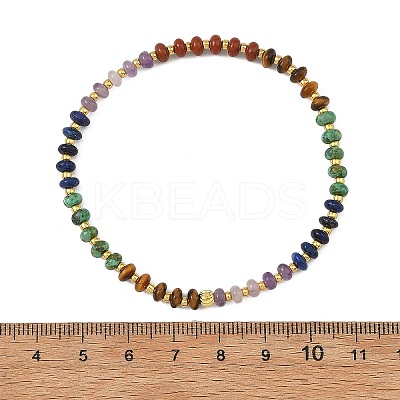 Natural Red Jasper & Tiger Eye & Amethyst & Sesame Jasper & Lapis Lazuli Rondelle Beads Stretch Bracelets for Women BJEW-JB14235-03-1