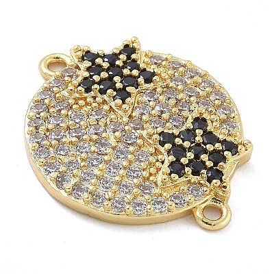 Rack Plating Brass Micro Pave Clear Cubic Zirconia Flat Round Connector Charms KK-A234-040G-02-1