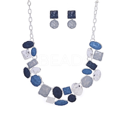 Flat Round & Oval & Square Zinc Alloy Enamel Pendant Necklaces & Stud Earrings Sets WG42338-12-1