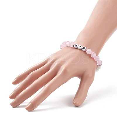 Natural Rose Quartz & Howlite & Acrylic Beaded Stretch Bracelet BJEW-TA00200-1
