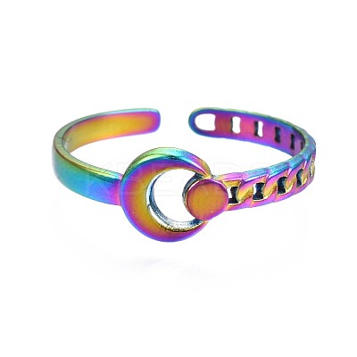 304 Stainless Steel Crescent Moon Cuff Ring RJEW-N038-056-1