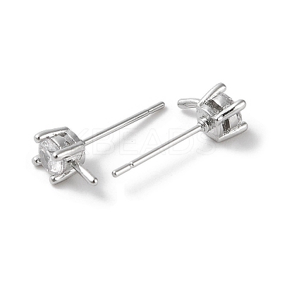 Brass with Clear Cubic Zirconia Stud Earring Findings KK-G491-53P-1