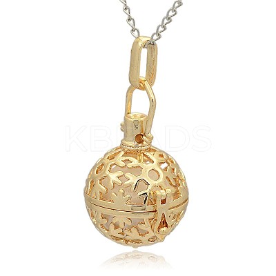 Golden Tone Brass Hollow Round Cage Pendants KK-J232-09G-1