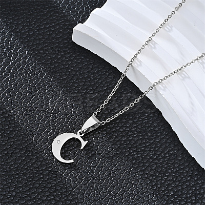201 Stainless Steel Crystal Rhinestone Initial Pendant Necklaces FS-WG28760-03-1