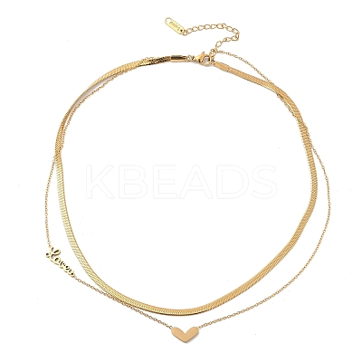 201 Stainless Steel Love Heart Pendant Double Layer Necklaces for Women LS-NJEW-D307-03G-1
