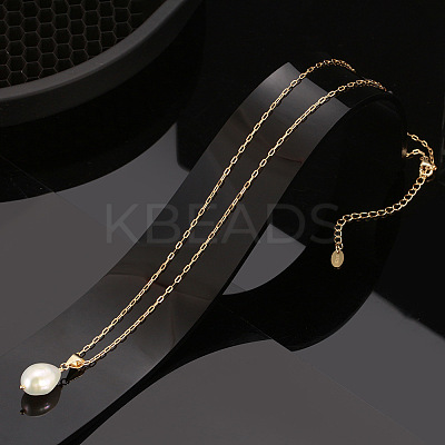 Natural Pearl Pendant Necklace with 925 Sterling Silver Paperclip Chains NJEW-I124-148-1