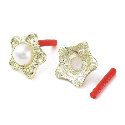 Rack Plating Alloy Star Stud Earrings with ABS Pearl Beaded and 304 Stainless Steel Pin EJEW-B030-05G-1