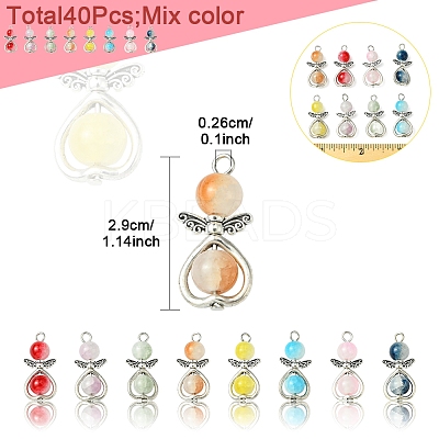 40Pcs 8 Colors Angel Glass Pendants. with Alloy Findings PALLOY-FS00027-1