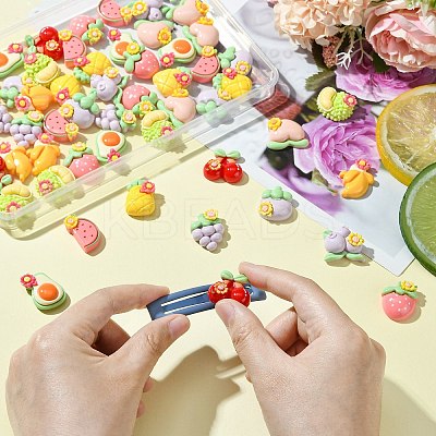 55Pcs 11 Styles Opaque Resin Decoden Flower &  Fruit Cabochons RESI-CJ0004-10-1
