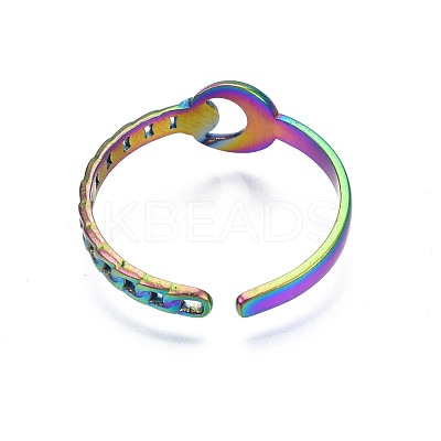 304 Stainless Steel Crescent Moon Cuff Ring RJEW-N038-056-1