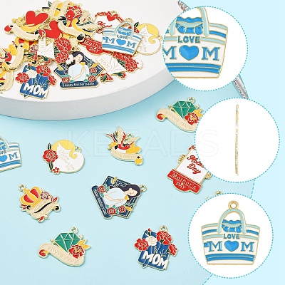 24Pcs 12 Styles Mother's Day Theme Alloy Enamel Pendants ENAM-FS0002-77-1