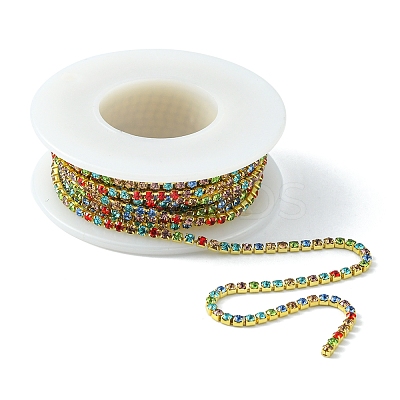 Raw(Unplated) Brass Rhinestone Strass Chains CHC-YW0001-03-1