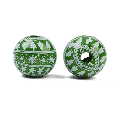 Christmas Printed Schima Wood European Beads WOOD-I015-01E-1