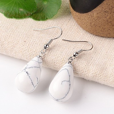 Natural Howlite Teardrop Dangle Earrings EJEW-J086-06-1