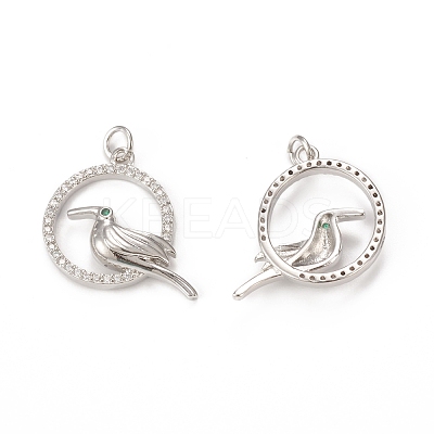 Brass Micro Pave Cubic Zirconia Bird Pendants KK-E068-VB306-1