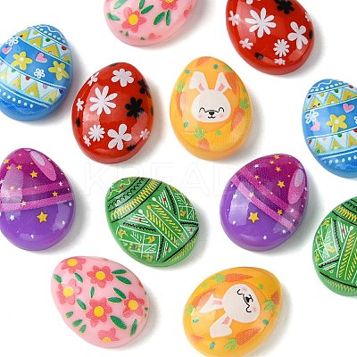 12Pcs 6 Colors Easter Cartoon Opaque Resin Cabochons RESI-FS0001-56-1