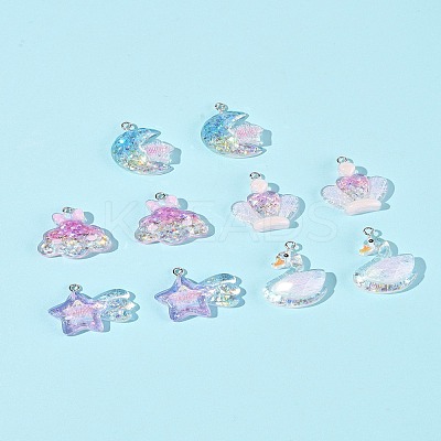 10Pcs 5 Styles Transparent Resin Pendants RESI-FS0002-08-1